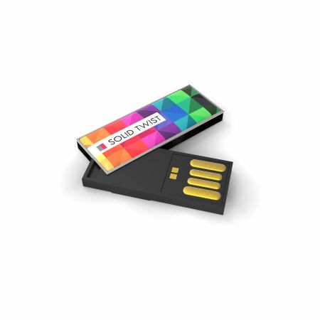 A multi coloured solid twist USB stick available at Helloprint with customised printing options for cheap prices