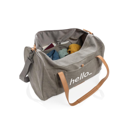 Compartment spread of grey Canvas Weekend Bag from Helloprint