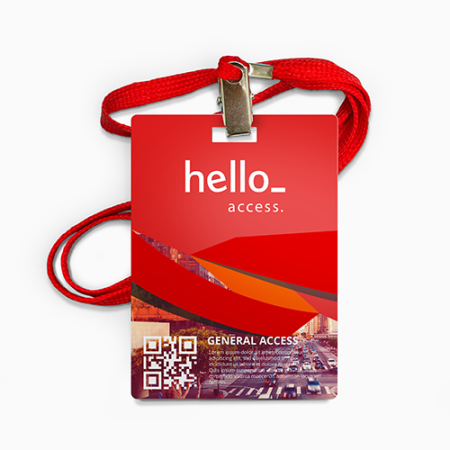 A red rectangular hole punched PVC card offered at Helloprint with the possibility to add a personalised logo or design.