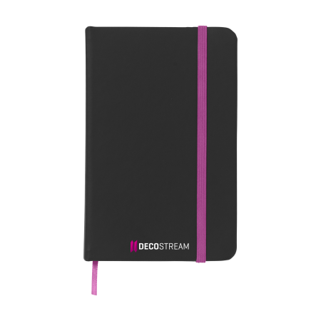 A black note book available at Helloprint with personalised printing options for a cheap price