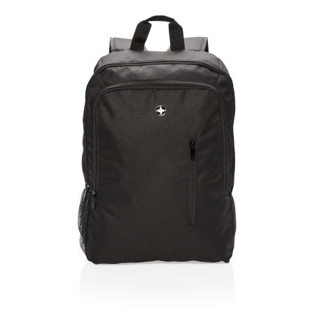 Personalised Business Backpack in black with logo display on the front, available at Helloprint. 