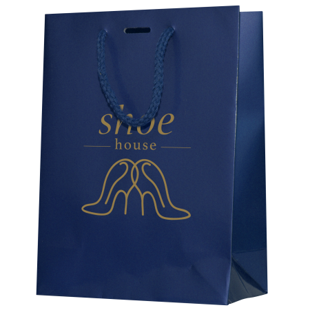 A dark blue coloured luxury paper bag available with custom printing solutions at cheap prices at Helloprint