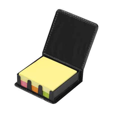 A set of adhesive notes in a black box ideal for all offices, customisable memo set with logo on Helloprint.