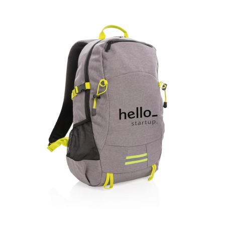 Personalised grey and yellow sport backpack available at Helloprint at a low price.