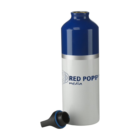 A white and blue coloured Silverline water bottle available with custom printing options for cheap prices at Helloprint