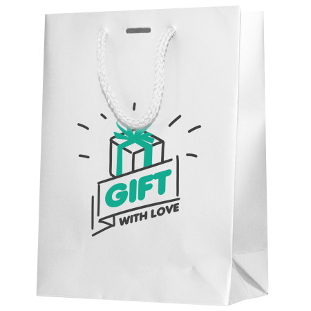 White coloured luxury paper bags available to be printed at a cheap price with a personalised image at Helloprint