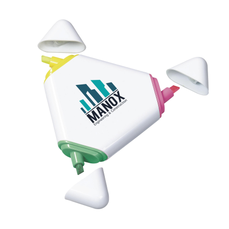 A white coloured trio highlighter pen with all caps off, available at Helloprint with custom printing options for cheap