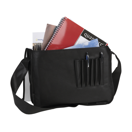 Cheap shoulder strap travel bag for books, laptop, paper, and stationary. You can personalise the bag with your logo or text. 