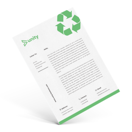 Image of a letterhead design printed on recycled paper