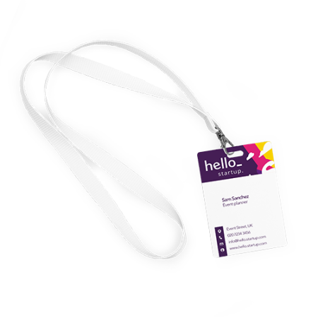 A PVC card with a rectangular hole punched into the slide, available with a custom logo and text at Helloprint.