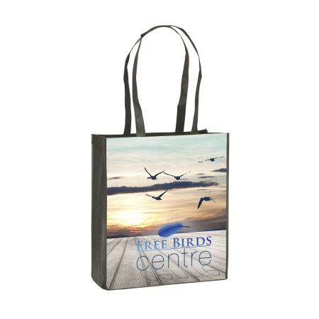 Spacious tote bag with long straps. At Helloprint you can personalise it with your own logo or text for cheap. 