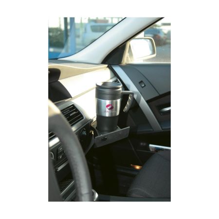 A thermos mug showcased within the interior of a car, available with customised printing solutions at Helloprint
