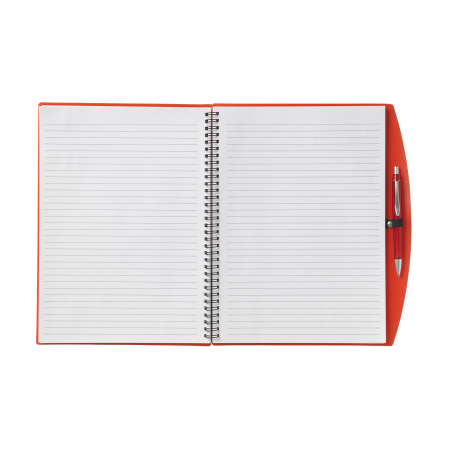 An open red notebook available at Helloprint with custom printing solutions for cheap prices