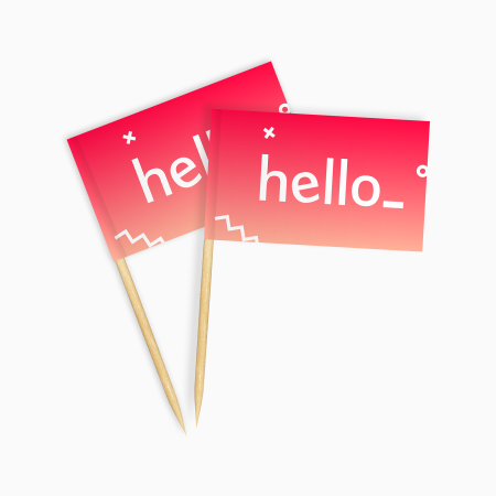Cocktail toothpicks with a printed flag attached to the top, available with a custom logo or text at Helloprint.
