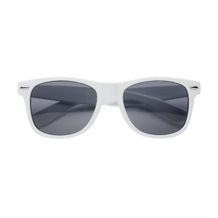 A white pair of budget sun glasses available at Helloprint with custom printing options for a cheap price