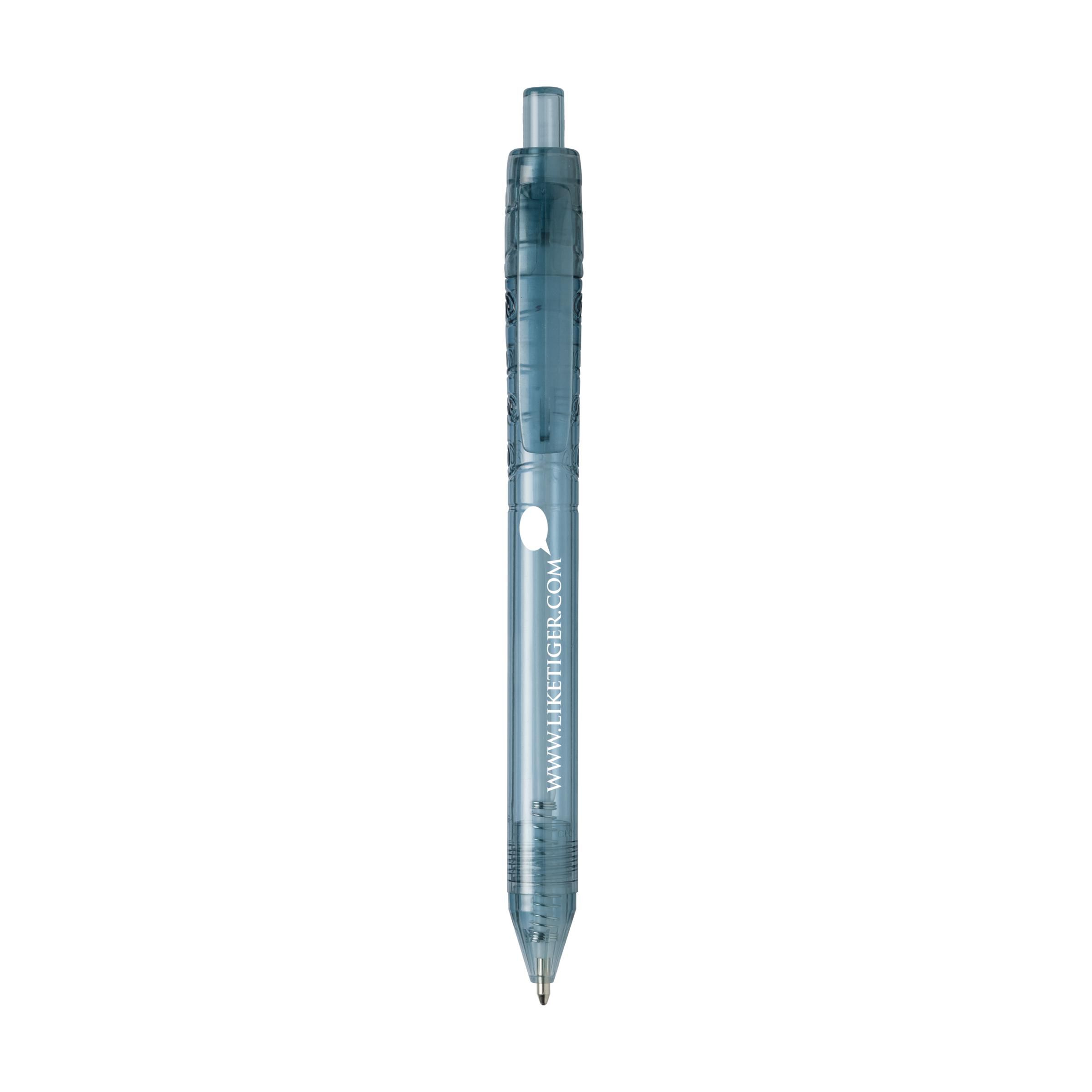 Image of a personalied pen made from recycled PET bottles. 
