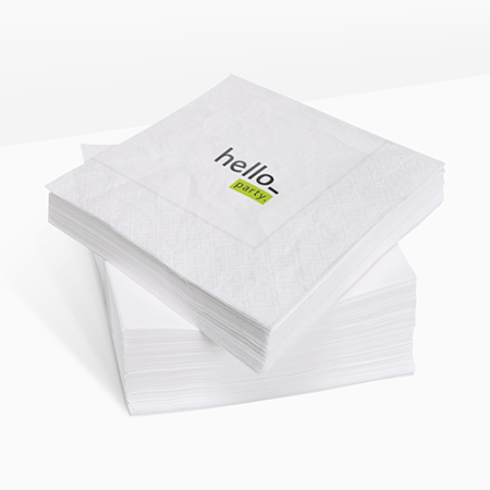 A white coloured printed napkin available with customised printing options for a cheap price at Helloprint
