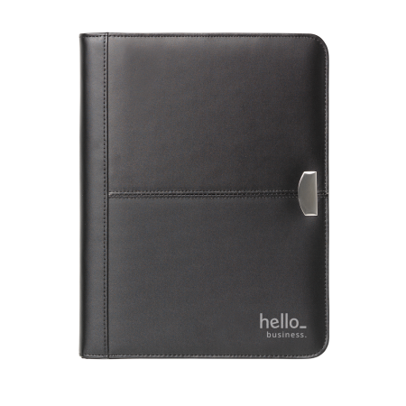 Premium, leather business document folder at Helloprint. You can print your company logo and text on the folder.