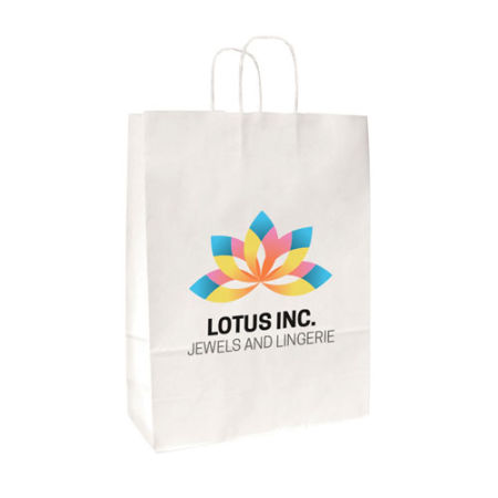 Full colour printed paper bags available at Helloprint with a personalised image or logo printed on the front.